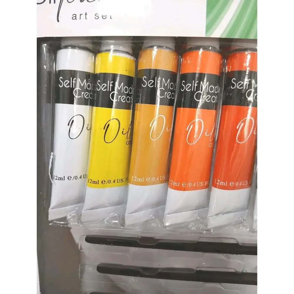 17 Pc Oil Paint Art Set w 4 Taklon Paint Brushes + Art Palette Value Professiona